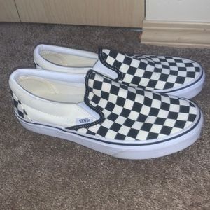black and white checkered slip on vans